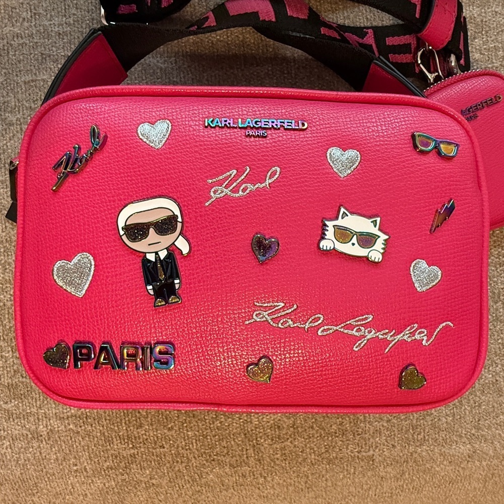 Karl Lagerfeld Hot Pink Fuchsia Iridescent Charm Crossbody Bag, NWT, # LH5EK9BJ - Picture 4 of 10
